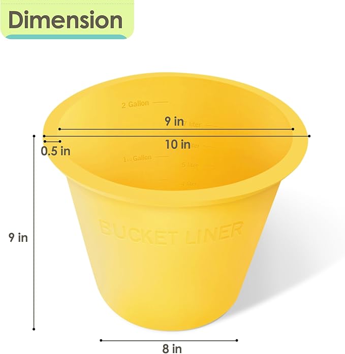 2 Gallon Bucket Liner with Lid – Food Grade, Foldable & Heat-Resistant – Multi-Purpose Reusable Silicone Bucket Pail Liner for Kitchen, Outdoor, Gardening, Camping, Thinset & Paint(Yellow