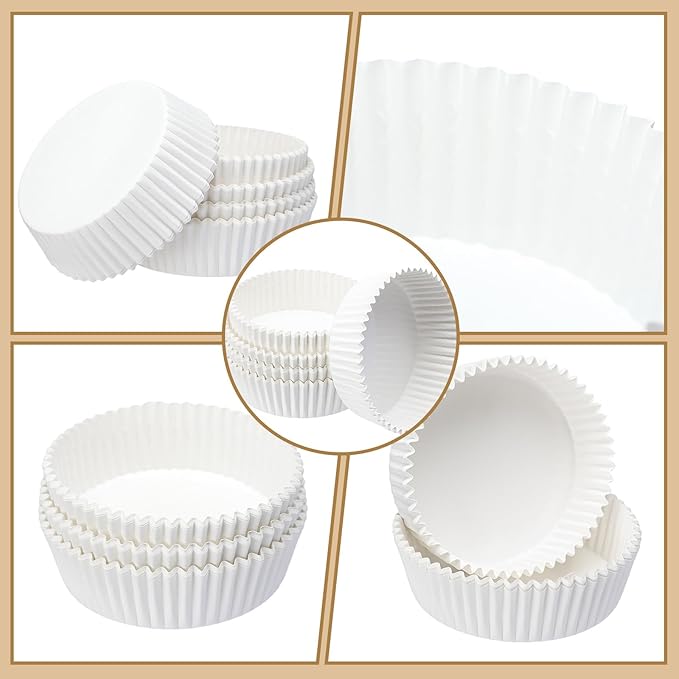 Uiifan Disposable Round Cupcake Liners Paper Baking Cups Wrappers Cupcake Paper Microwave Oven Safe Bakeware Mold for Snacks Cakes(White,50 Pcs)