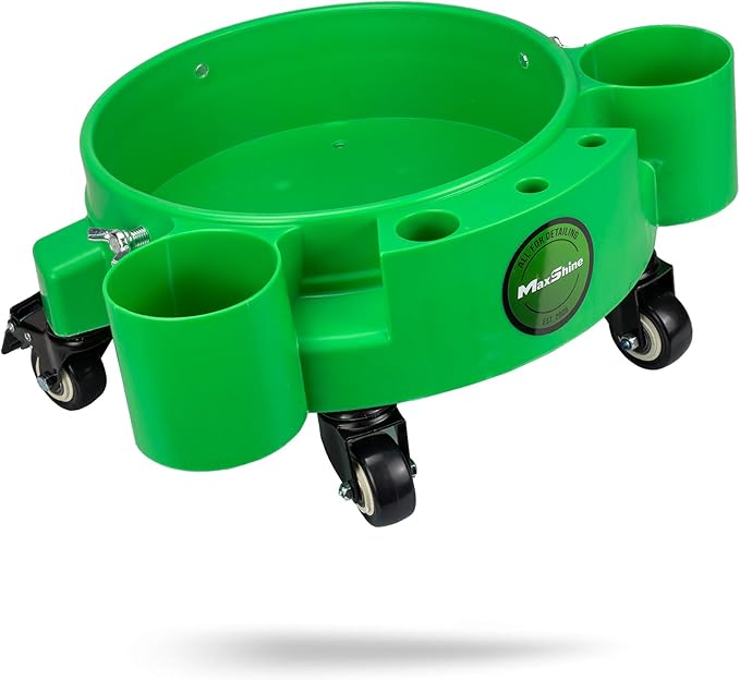 Maxshine Bucket Dolly, Rolling Utility Cart 5-Gallon, Green, Polypropylene, 5 Wheels, Tool Organizer | 360° Mobility, Stable Cleaning Supply Storage for Detailing and Workshop Use