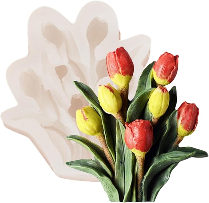 3D Flower Bouquet Candle Soap Silicone Molds Fondant Chocolate Candy Cake Decorating Mould Resin Clay Baking Pastry Tools (Tulip)