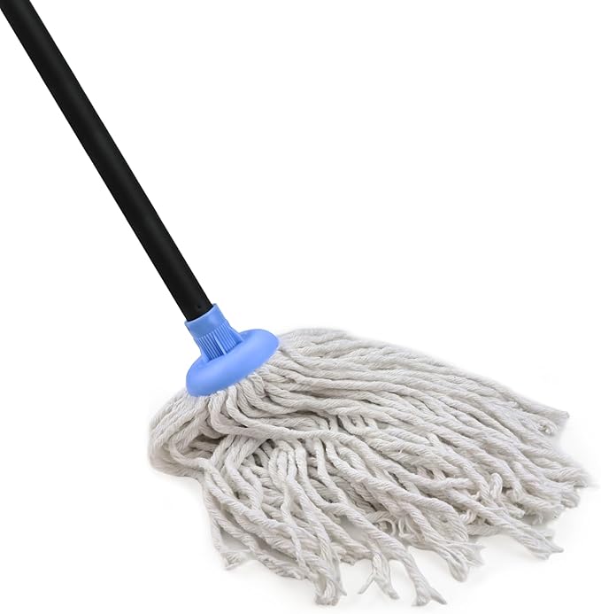 Indoor Mop for Floor Cleaning - Cotton Mops for Floor Cleaning, Regular Mop for Floors, 52-inch Simple Mops for Cleaning Living Rooms, Bathrooms, and Kitchens. (White&Blue)