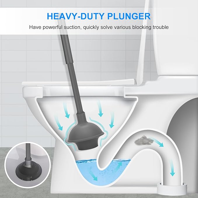 SetSail Toilet Brush and Plunger Set, Toilet Plungers for Bathroom Heavy Duty Toilet Bowl Brush and Holder Hidden Toilet Plunger and Brush Set for Deeply Cleaning - Gray