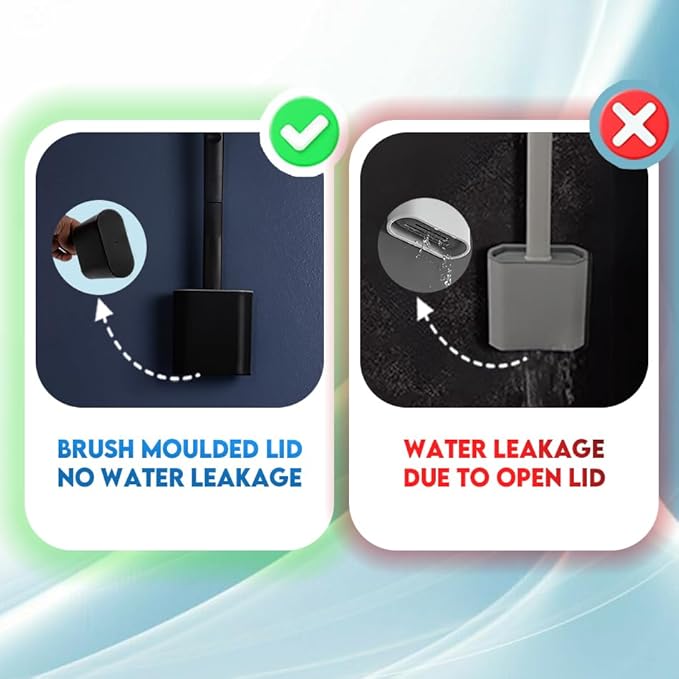 Silicone Toilet Brush and Holder Set – Pack of 1 Wall Mounted Black Toilet Brush – Long Non-Slip Handle, Flexible Bristles for Easy Cleaning – Modern Toilet Scrubber Brush