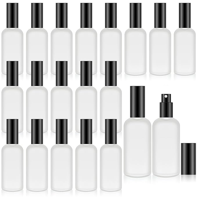 Tessco for you 20 Pcs 3.4 oz/100 ml Glass Spray Bottles Empty Perfume Atomizer Refillable Clear Decorative Empty Bottles with Fine Mist Sprayer Pump for Face Body Travel(Black)