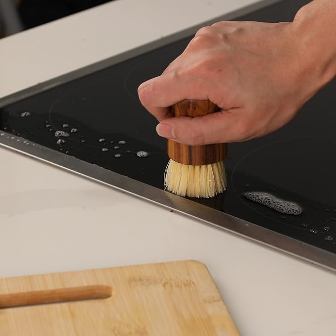 Teak Dish Scrub Brush 3PCS by HTB, Good Grip Small Wooden Dish Brush with Teak Handle & Sisal Bristles for Kitchen, Wood Cleaning Scrubbers Set for Washing Pan/Pot/Vegetable/Fruit