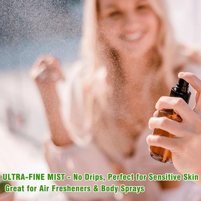 2oz Amber Glass Spray Bottles for Essential Oils, Hair, Skincare, Cleaning & Travel,4-Pack Small Empty Spray Bottle