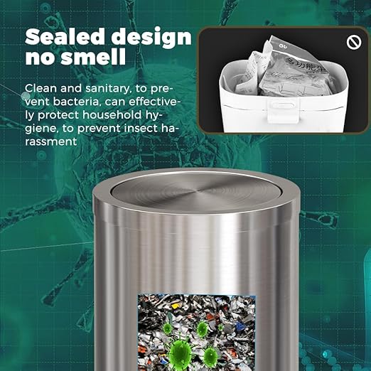 4.8GAL Tall Stainless Steel Trash Can,Bathroom Trash can with lid, Silver Trash Can with Flipping Lid, Garbage cans for Kitchen，Living Room,Dental Office，Hotel,Guest Room(4.7gal-Silver)