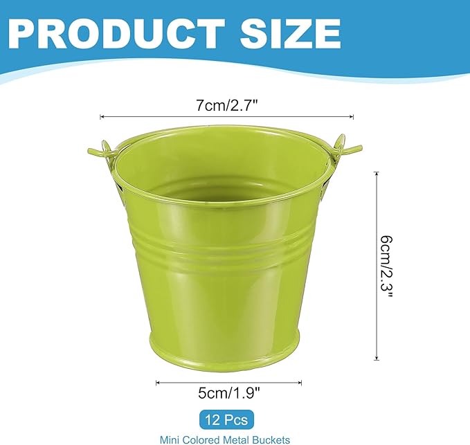 PATIKIL 2.7"x2.4" Small Metal Buckets with Handle, 12 Pcs Mini Bucket Easter Buckets, Green