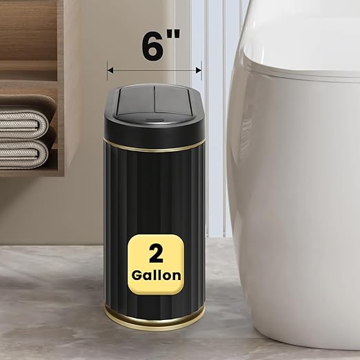 ELPHECO Bathroom Trash Can with Lid Butterfly, Motion Sensor Trash Can Bathroom Decor Automatic Garbage Can Wastebasket Bathroom Accessories, Kitchen, Living Room, Office, Black Gold