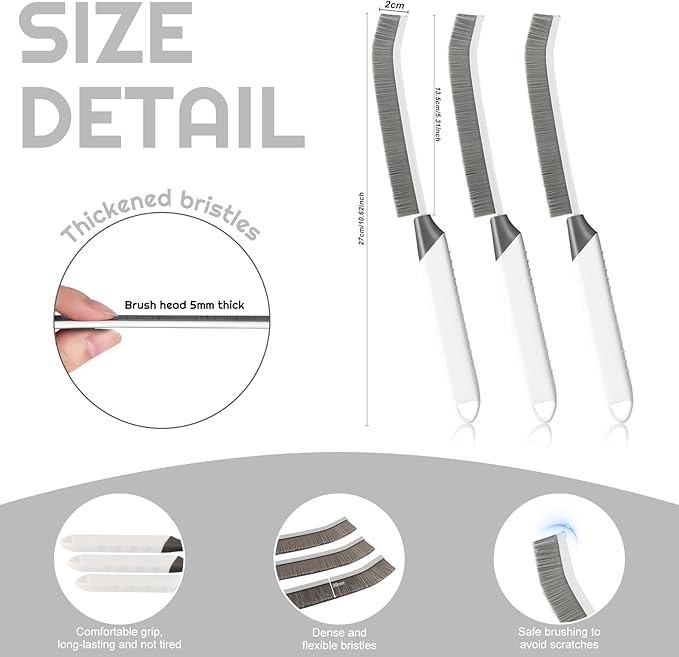 Crevice Cleaning Brush Bathroom Tile Groove Gap Cleaning Brush Premium Crevice Cleaning Tool Aluminum Support with 15° Angled Head-Grout Thin Brush,Kitchen & Bathroom Tool (3PCS)