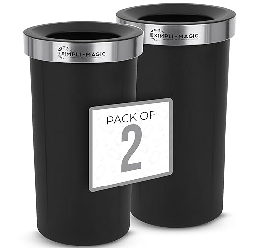 SIMPLI-MAGIC Open Top Kitchen Trash Can Recycling Bin (2 Pack) 60 Liter Trashcan for Home Office Work Bedroom Living Room Garage