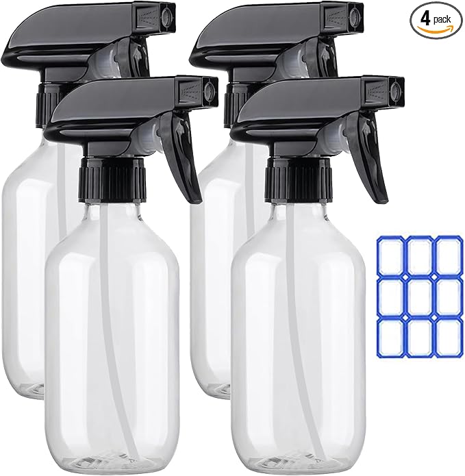 4Pack Plastic Spray Bottles for Cleaning - 10oz/300ml - Mist Stream - No Clog No Leak, Easy to Grip with Adjustable Nozzle - BPA Free