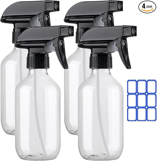 4Pack Plastic Spray Bottles for Cleaning - 10oz/300ml - Mist Stream - No Clog No Leak, Easy to Grip with Adjustable Nozzle - BPA Free