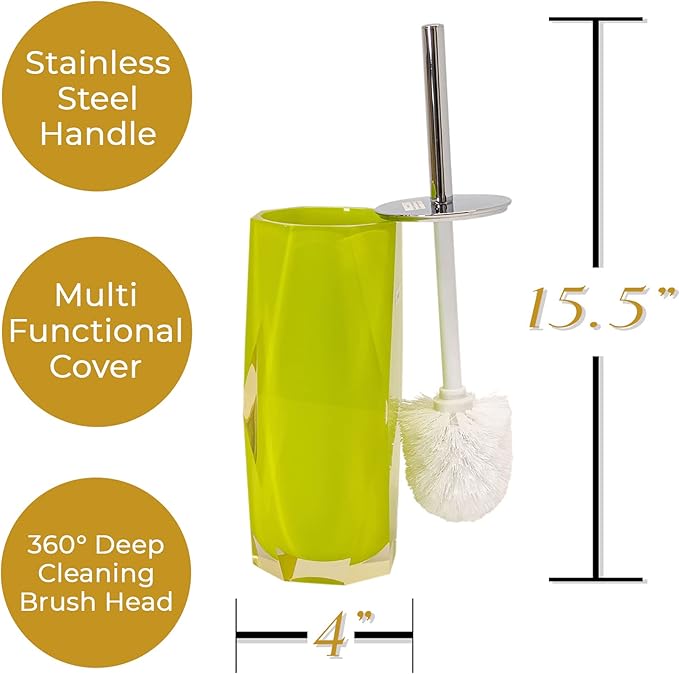 Faceted Toilet Brush, Durable Resin, Discreet Design, Stainless Steel Handle, for Stylish Bathroom Decor, Yellow, 4x16, Sold Individually