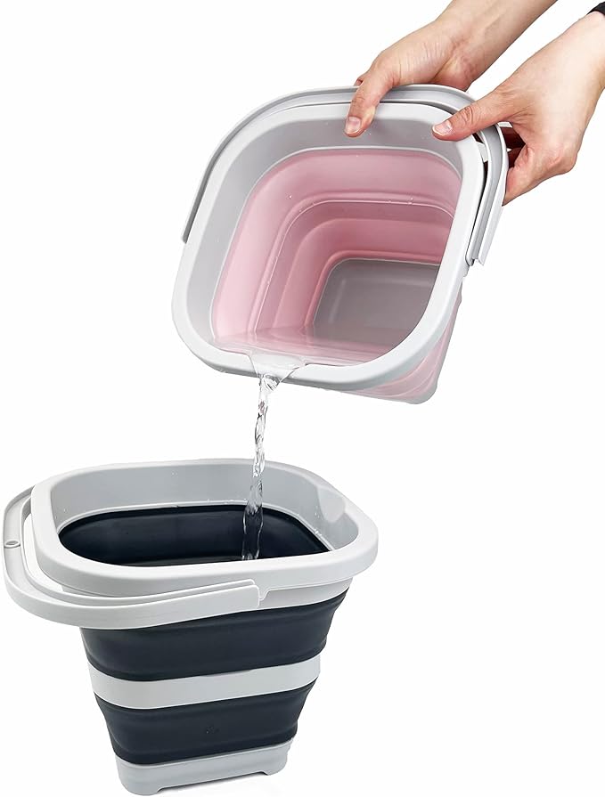SAMMART Collapsible Rectangular Cleaning Bucket 5L (1.3 Gallon)- Foldable Camping Beach Sand Water Pot Pail- Portable Space Saving Tub for Household, Outdoor Car Washing(Grey/Charcoal Black)