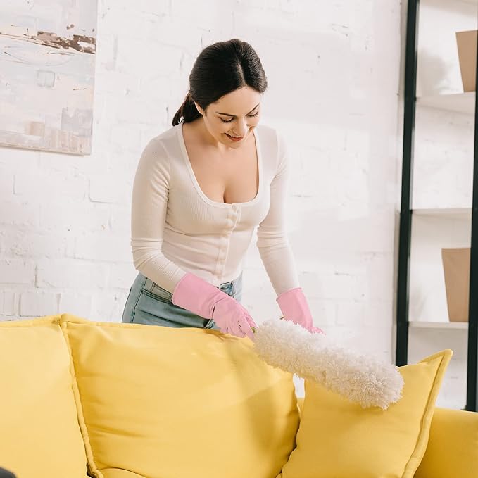 3 Pairs Rubber Cleaning Gloves Latex Free Dishwashing Gloves - 13" Reusable Nitrile Gloves Large, Orange+Pink+Red