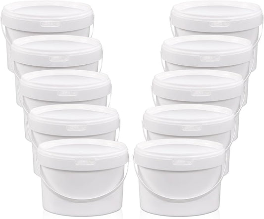 10 Pack White Plastic Bucket with Handle and Lid Food Storage Bucket Containers All Purpose Pail for Multipurpose Paint Water Art Crafts Projects Garage Organization (1 Gallon White)