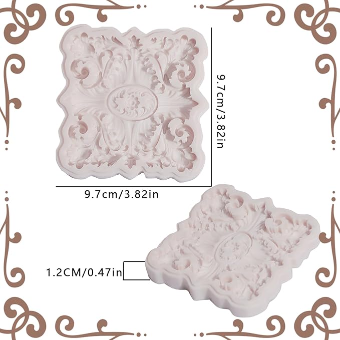 European Relief Silicone Mold, Baroque Style Fondant and Chocolate Mold, High-Temperature Resistant Food-Grade Silicone, Suitable for Cake Decoration, Candy, Biscuit, Mousse, Resin, Clay