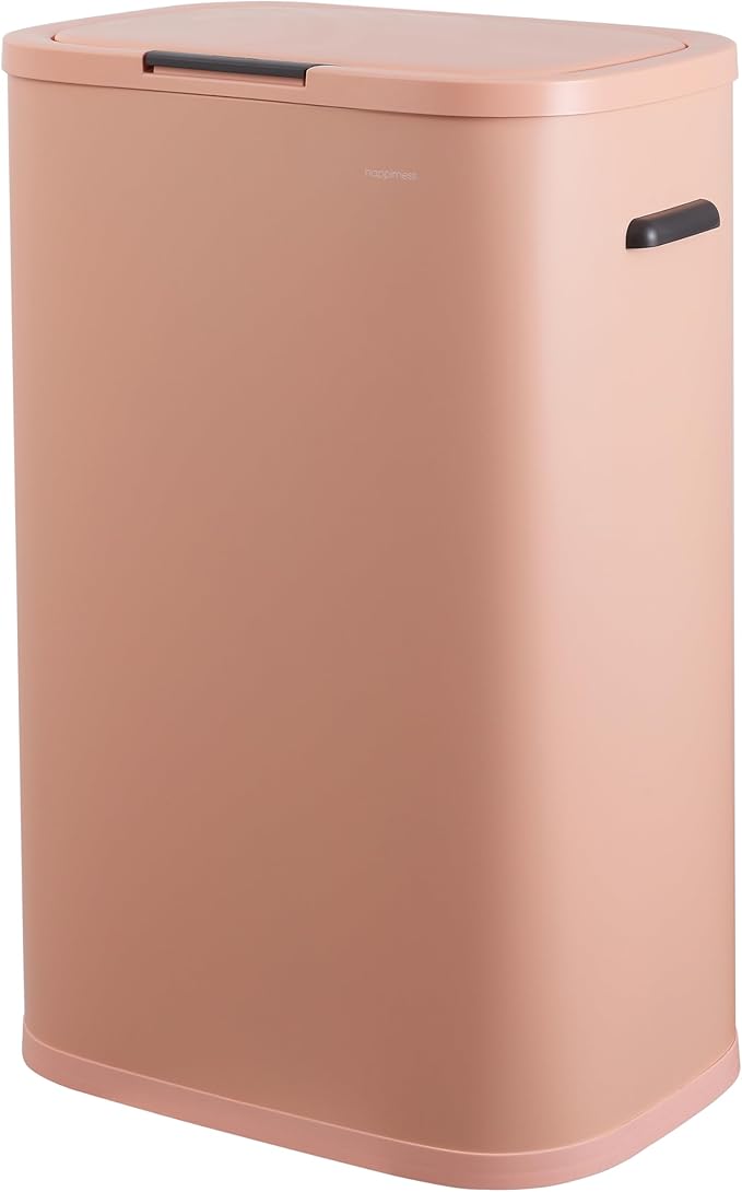 happimess HPM1017G Tammi Kitchen 14.5-Gallon Slim Metal Push Button Trash Can for Home, Kitchen, Laundry Room, Office, Bedroom, Bathroom, Flamingo Pink
