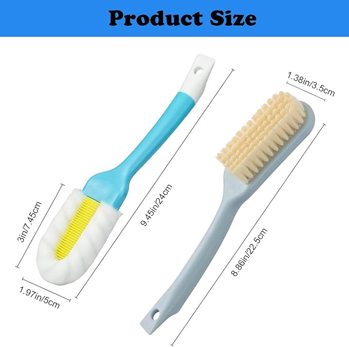 2Pack Shoe Cleaning Brush,Sneaker Shoe Cleaner Brush, Soft Bristle Cleaning Shoes Scrubber,Long Handle Shoe Scrubbing Brush,White Sneaker Cleaner Brush,Shoe Brushes for Cleaning (Blue)