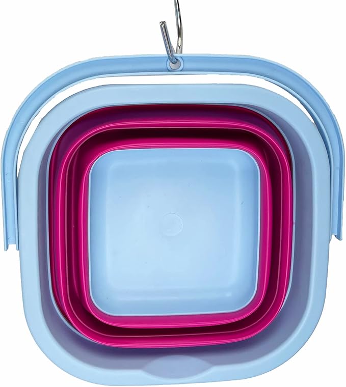 SAMMART Collapsible Rectangular Cleaning Bucket 5L (1.3 Gallon)- Foldable Camping Beach Sand Water Pot Pail- Portable Space Saving Tub for Household, Outdoor Washing (Cool Blue/Flamingo (Set of 2))