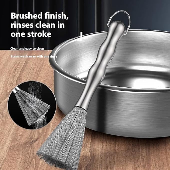 Kitchen Stainless Steel Deep Cleaning Brush, One-Piece Molding Process, Hands-Free Cleaning, Suitable for Frying Pans, Plates, Bowls, 10 Inches