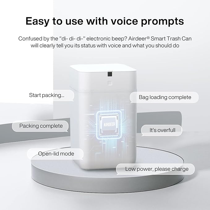 Airdeer Automatic Trash Can, 4 Gallon Self Sealing and Self-Changing Smart Trash Can, Motion Sensor, Touchless Garbage can with lid for Kitchen Bathroom Bedroom Office, 6 Refill Rings(A1, White)