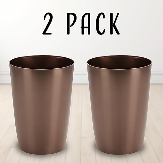 HOLDN’ STORAGE Small Trash Can - Set of 2 Open Top Waste Bin of 1.58 Gallon, Compact Waste Can Perfect for Bathroom, Kitchen, Office, Dorm - Durable Garbage Can - Metallic Brown