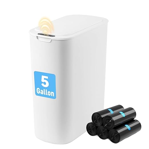 Automatic Motion Sensor Bathroom Trash Can with Lid, 5 Gallon Touchless Trash Bin, Smart Electric Narrow Waterproof Garbage Bin for Toilet, Office, Rv, Bedroom, Living Room