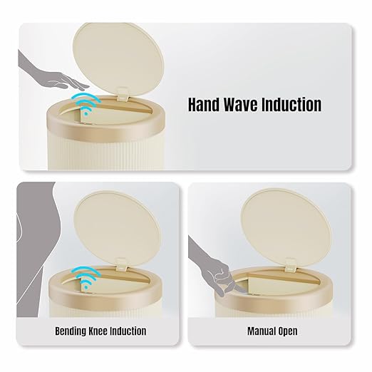 URALFA Automatic Motion Sensor Bathroom Trash Can with Lid, 10.5 Liter / 2.8 Gallon Touchless Trash Bin, Smart Dog Proof Garbage Can, Small Waste Basket for Toilet, Office, Bedroom (Cream White)