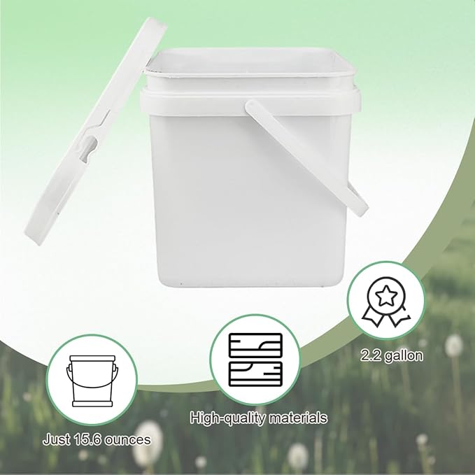 6 Pcs 2.2 Gallon Square Buckets with Lid Duty Plastic Stackable Multipurpose Bucket Suitable for Food Storage Garage car wash Paint Buckets Live Bait Bucket for Fishing （White）