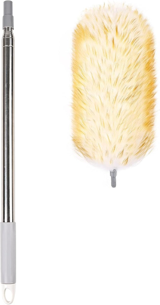 Lambswool Duster 98 inch Retractable Stainless Steel Handle Soft Natural Wool Feather Dusters for Cleaning Office Home Car etc