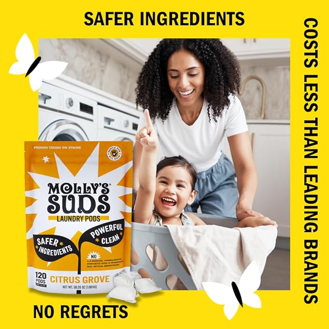 Molly's Suds Laundry Detergent Pods | Clean Detergent for Sensitive Skin | Ultra Concentrated and Stain Fighting | Citrus Grove - 60 Count