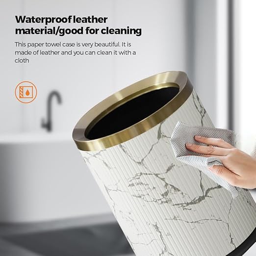 Small Fancy Bathroom Trash Can, Metal Trash can Covered with Leather, Open Top,Hide The Garbage Bag, Bathroom, Living Room, Bedroom, Office, Bank, Hotel (12l-Chinese Style)