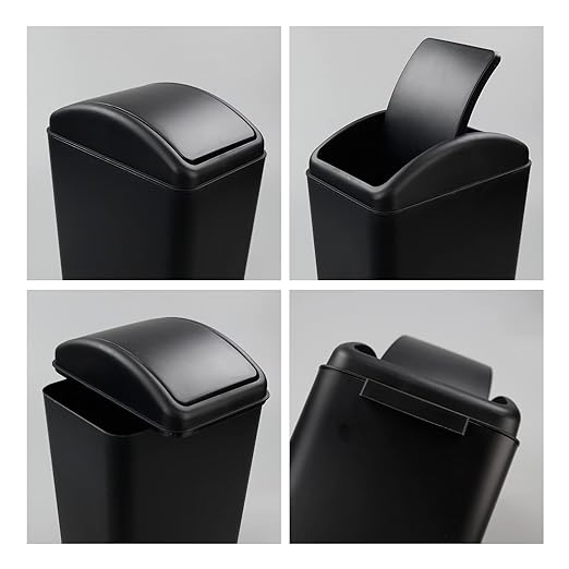 4.2 Gallon Plastic Trash Can with Swing Lid, Swing Top Garbage Can, Black