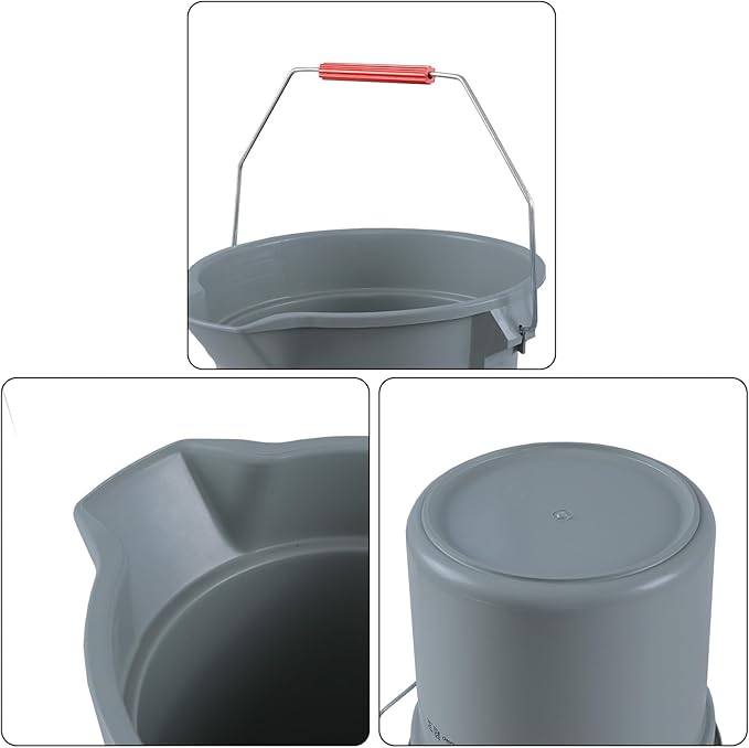 3.5 Gallon Commercial Cleaning Plastic Buckets with Handles, Gray Industrial Round Utility Pail, 4-Pack