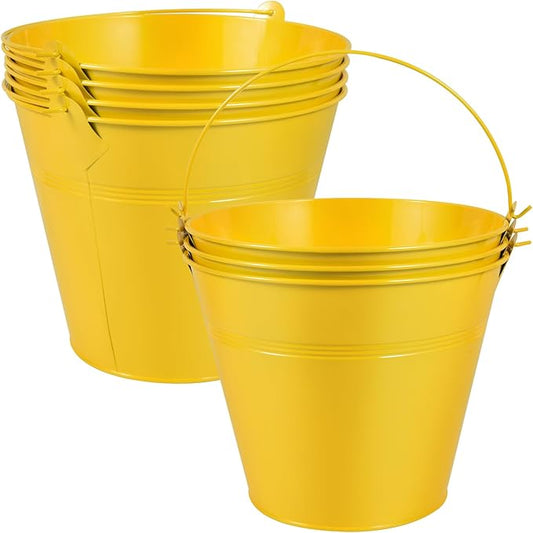 OBTANIM 7 Pack Yellow Metal Buckets with Handle Galvanized Ice Pails for Plants, Succulents, Party Favors Organizing, Rustic Home Decor or Classrooms Pencil Storage (9.1 x 6.7 inch)