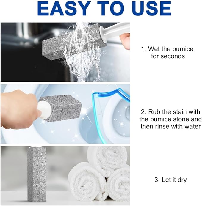 Pumice Stone for Toilet Bowl Cleaning with Handle 4 Pack Pumice Stone Blocks Hard Water Remover Cleaner for Bathroom Kitchen Pool Sinks and Grill Blue White Black and Gray