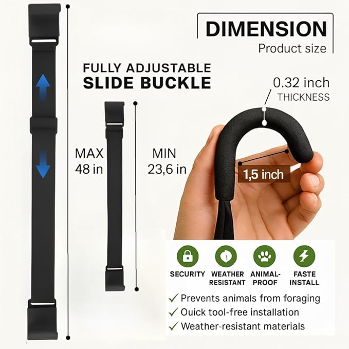 Premium 2 Trash Can Locks for Animals Garbage Straps Lid Wheelie Bin Locks Enclosure Cans Clips Out Raccoon Raccoons Hide Outside Strap Resistant Security Critter Trashcan Deterrent