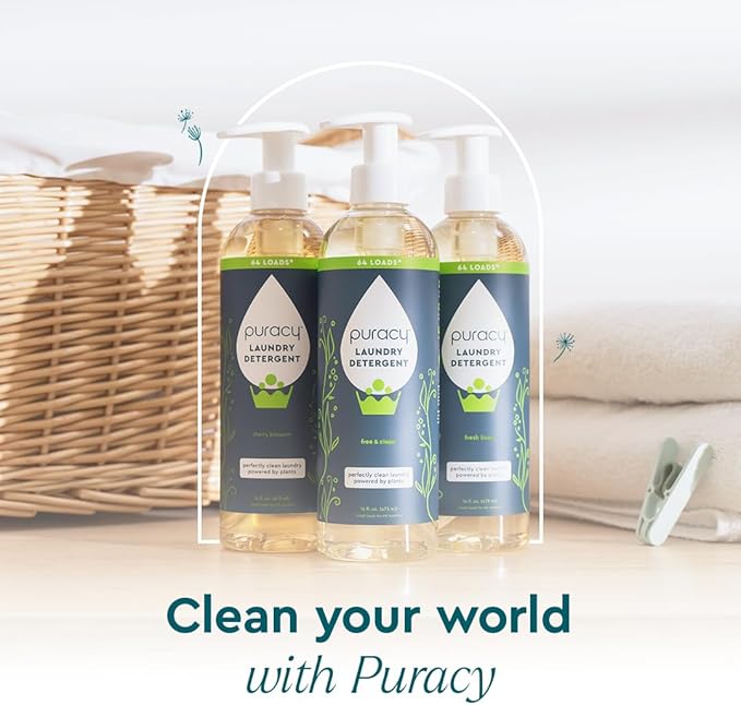 Puracy Laundry Detergent - Enzyme-Powered Liquid Laundry Detergent Concentrate, Natural Laundry Detergent Seen on TikTok, Non-Toxic (Fresh Linen, 16 fl oz, 64 Loads)