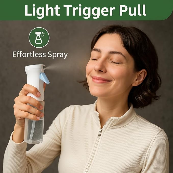 2-Pack Continuous Fine Mist Spray Bottle for Hair - Patented Ultra-Fine Mist for Hairstyling, Cleaning, Plants, and More - BPA-Free, Leak-Proof, 360° Spray, Durable - White (300 ml/10.1oz)