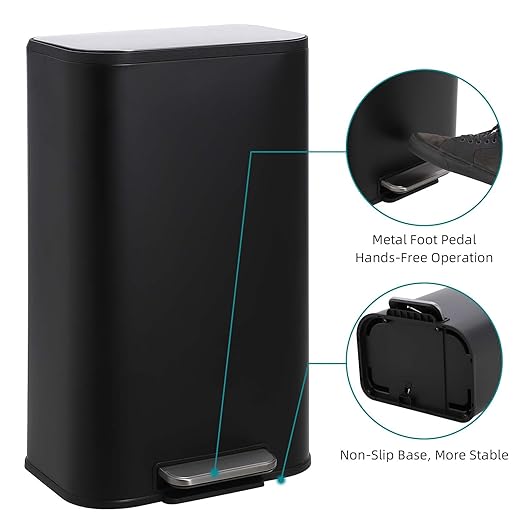 LinTimes Stainless Steel Step Trash Can 8 Gallon (30L) - Soft-Closing Lid, Foot Pedal Operated, Removable Basket,Design for Kitchen, Office, Living Room