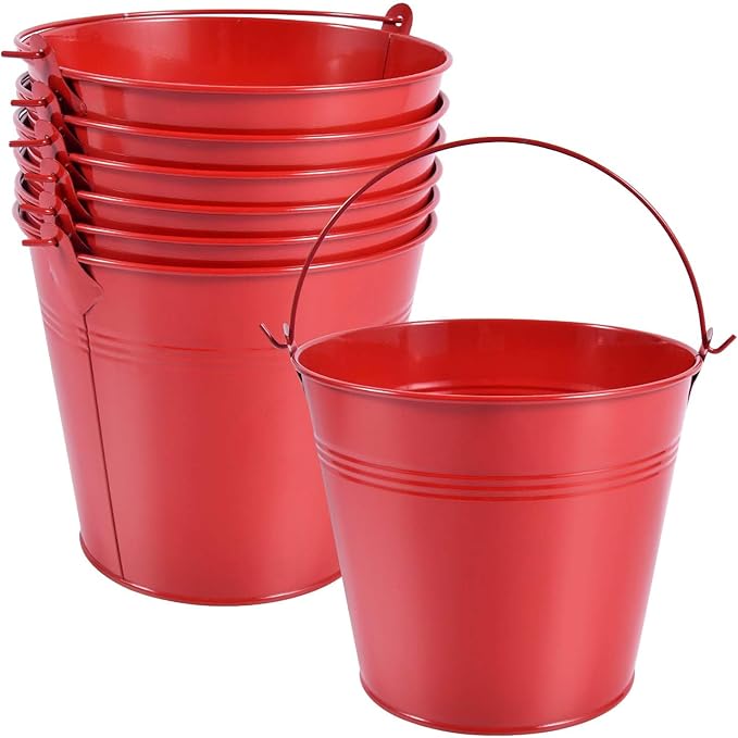 OBTANIM 7 Pack Red Metal Buckets with Handle Galvanized Ice Pails for Plants, Succulents, Party Favors Organizing, Rustic Home Decor or Classrooms Pencil Storage (6 x 4.4 inch)