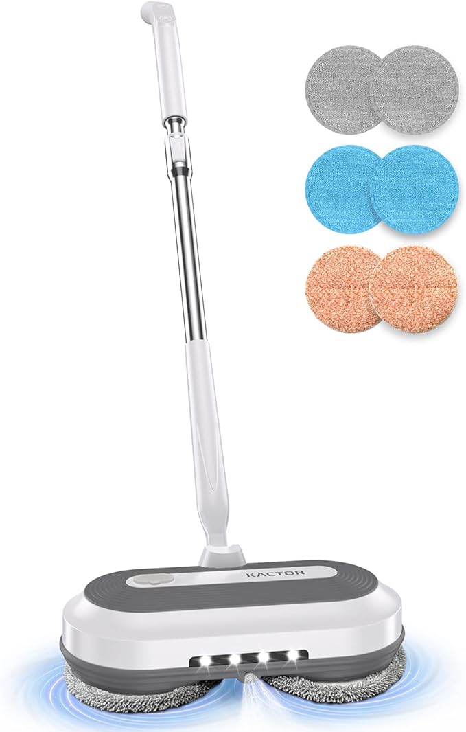 Cordless Electric Spin Mop, Electric Floor Cleaner with Water Sprayer & LED Headlight, 50mins Working Time, 290ml Water Tank, Adjustable Tube, Self-Propelled Multi-Surfaces Floor Mop for Home Cleaning