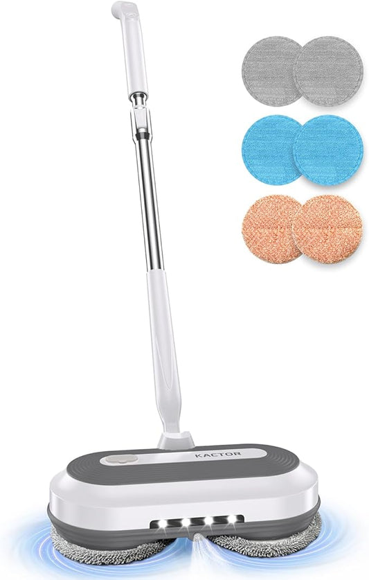 Cordless Electric Spin Mop, Electric Floor Cleaner with Water Sprayer & LED Headlight, 50mins Working Time, 290ml Water Tank, Adjustable Tube, Self-Propelled Multi-Surfaces Floor Mop for Home Cleaning