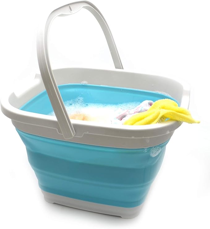 SAMMART 10L (2.6 Gallon) Collapsible Rectangular Handy Bucket (1, Grey/Bright Blue)