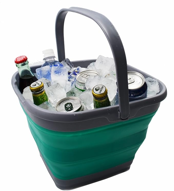 SAMMART 10L (2.6 Gallon) Collapsible Rectangular Handy Basket/Bucket (Dark Grey/Bluish-Green, 1)