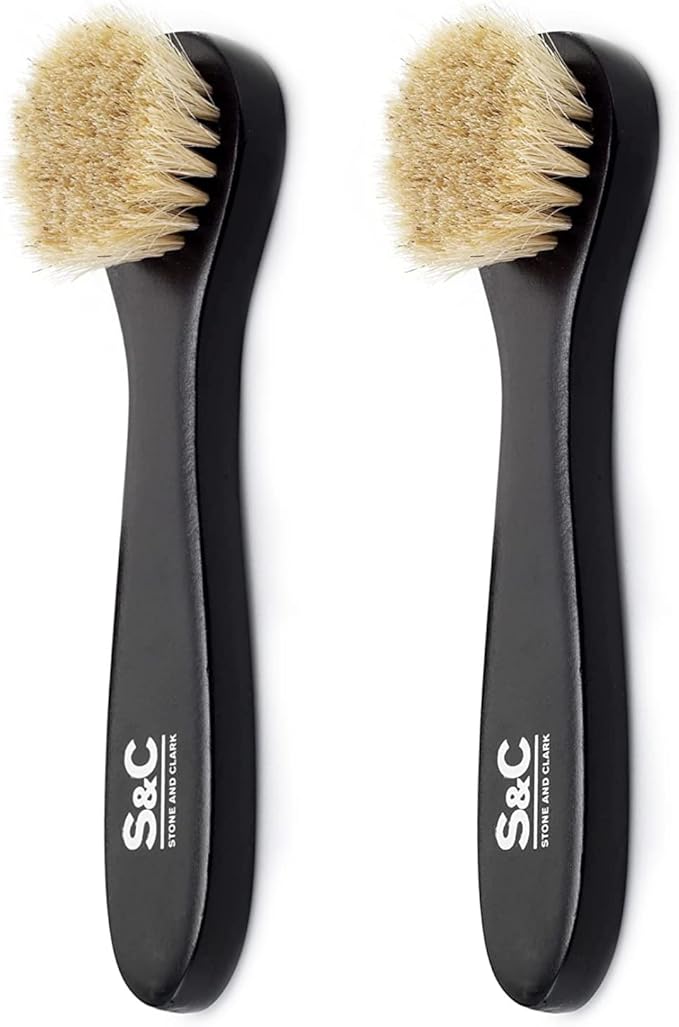 Premium Shoe Polish Brush Set - Horse Hair Brushes, Shoe Polish Applicator for Leather Footwear - Shoe Brushes for Cream & Polish - Made of White Horse Hair & Lotus Wood Handle