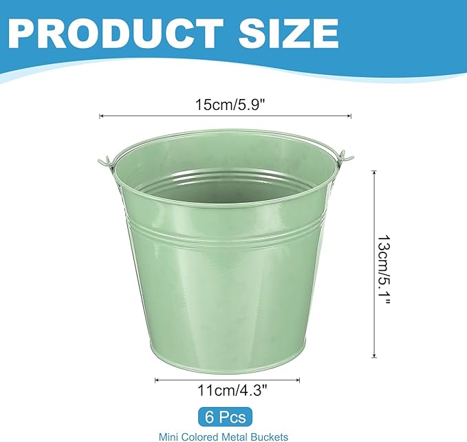 PATIKIL 5.9"x5.1" Small Metal Buckets with Handle, 6 Pcs Mini Galvanized Bucket Colorful Easter Buckets for Crafts Party Favors Decoration, Light Green