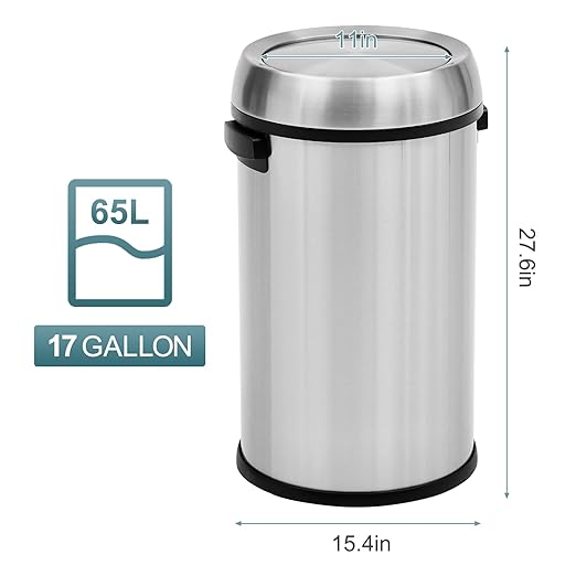 Garvee 17 Gallon Trash Can, Fingerprint-Proof Stainless Steel Swing Top Garbage Can, Heavy Duty Commercial Round Trash Bin with Swing Lid for Restaurant, Home, Office, Silver